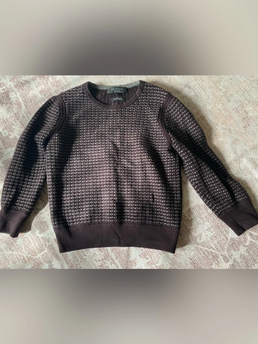 rag & bone Women's Crewneck Sweater in Dark Plum with Light Gray Pattern
